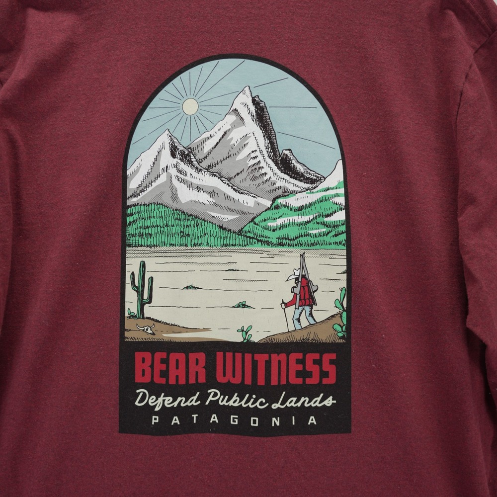 Patagonia Bear Witness Defend Public Lands LS Responsibili-Tee XL Burgundy 38483 - Picture 10 of 12